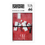 LETTER HOLDER IN WOOD MONOGRAM ,red white Postage Stamp