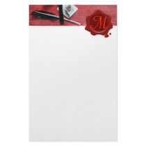 LETTER HOLDER IN WOOD RED WAX SEAL MONOGRAM white Stationery Paper