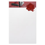 LETTER HOLDER IN WOOD RED WAX SEAL MONOGRAM white stationery