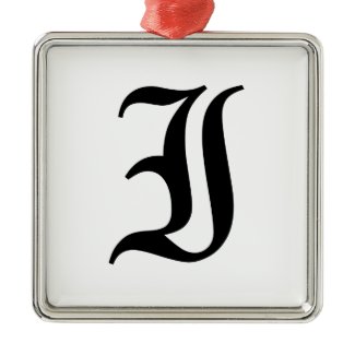 Letter I Old English Text on White Background Christmas Ornament
