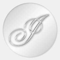 Letter I script initial faux silver monogram favor stickers
