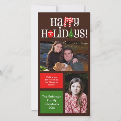 Letter Icons and Color Blocks Holiday Photo Cards