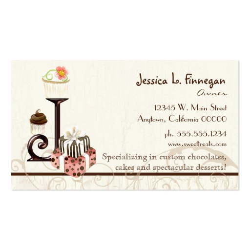 Letter J Monogram Dessert Bakery Business Cards (back side)