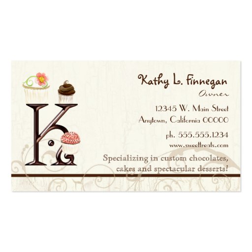 Letter K Monogram Dessert Bakery Business Cards (back side)