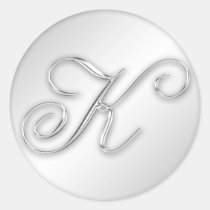 Letter K script initial faux silver monogram favor stickers