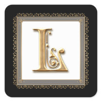 Letter L - Gold & Lace Classic Formal Wedding Seal Square Sticker