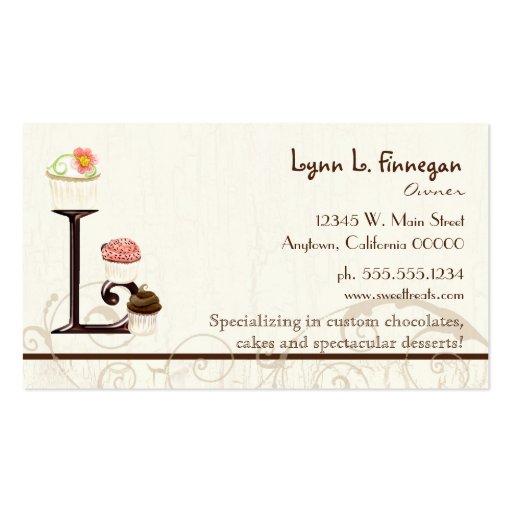 Letter L Monogram Dessert Bakery Business Cards (back side)