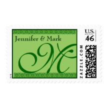 Letter M Bride Groom Monogram Kelly Green Postage