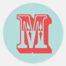 Letter M carnival style monogram initial favor stickers