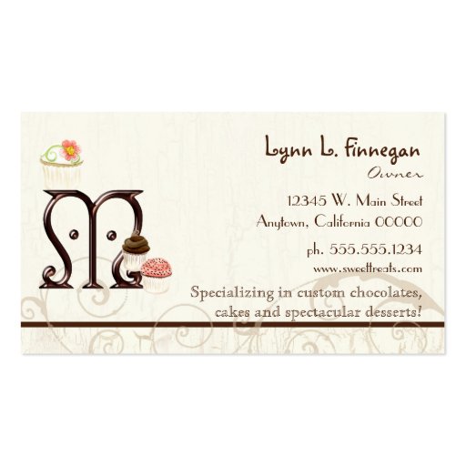 Letter M Monogram Dessert Bakery Business Cards (back side)
