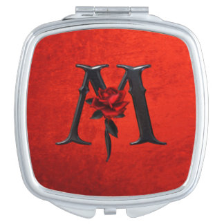 LETTER M ON RED VELVET DESIGN COMPACT MIRRORS