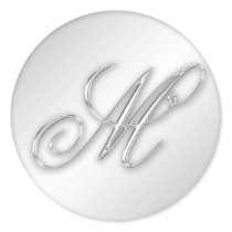 Letter M script initial faux silver monogram favor Stickers