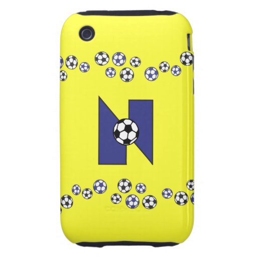 Letter N Monogram in Soccer Blue iPhone 3 Tough Cover