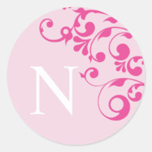 Letter N Monogram Pink Wedding Envelope Seals Round Stickers