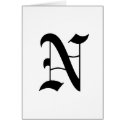 Letter N Old English Text on White Background Card
