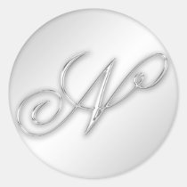 Letter N script initial faux silver monogram favor stickers