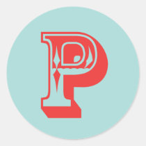 Letter P carnival style monogram initial favor stickers