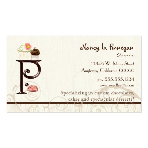 Letter P Monogram Dessert Bakery Business Cards (back side)