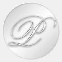 Letter P script initial faux silver monogram favor stickers