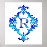 Letter R Blue Print
