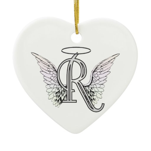 letter r initial monogram with angel wings halo ornament bodybuilder christmas ornament