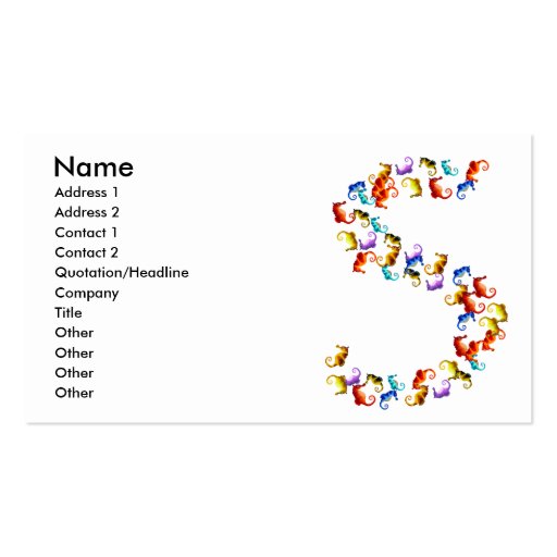 Letter S made out of colorful seahorse graphics Business Card Template