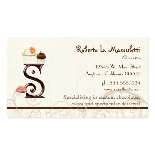Letter S Monogram Dessert Bakery Business Cards (back side)