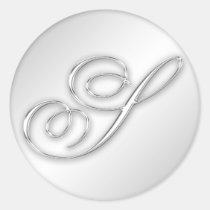 Letter S script initial faux silver monogram favor stickers