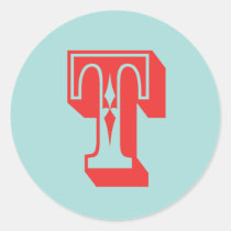 Letter T carnival style monogram initial favor stickers