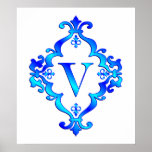Letter V Blue posters