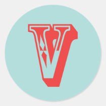 Letter V carnival style monogram initial favor stickers