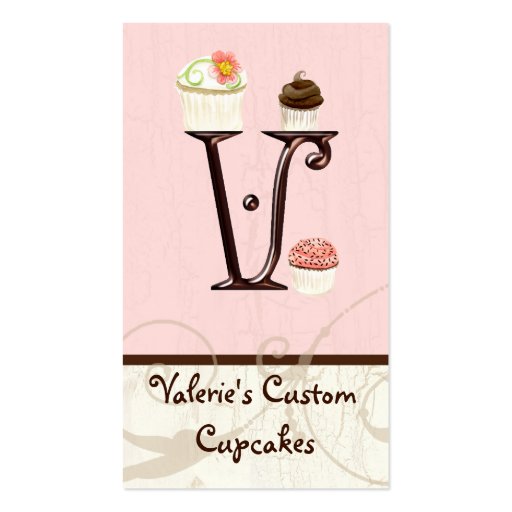 Letter V Monogram Dessert Bakery Business Cards (front side)