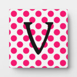 Letter V on White Pink Polka Dots Plaques