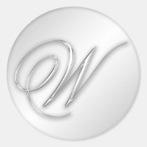 Letter W script initial faux silver monogram favor stickers