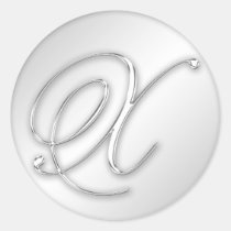 Letter X script initial faux silver monogram favor stickers