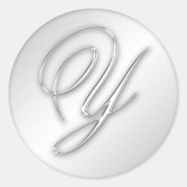 Letter Y script initial faux silver monogram favor stickers