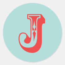 LetterI J carnival style monogram initial favor stickers