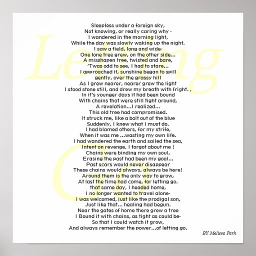 Letting Go Inspirational Poem By Melissa Park Poster Zazzle