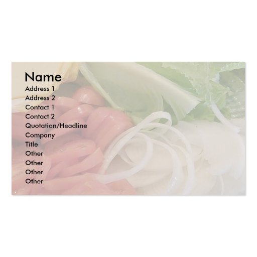 Lettuce tomato and onion. business card template (front side)