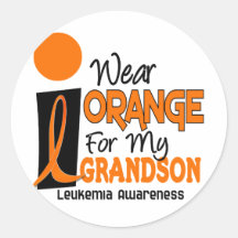 Leukemia I WEAR ORANGE FOR MY GRANDSON 9 Round Stickers