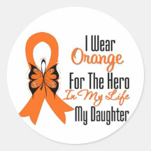 Leukemia Orange Ribbon Hero My Daughter Round Sticker