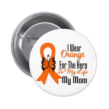 Leukemia Orange Ribbon Hero My Mom Pinback Buttons