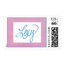 LEXY stamp with white background pink and turquois