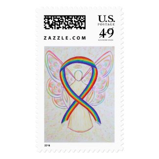 LGBT Awareness Rainbow Ribbon Angel Postage Stamp