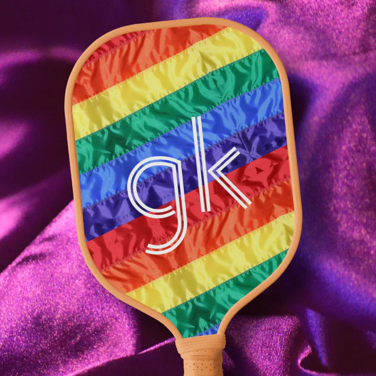 LGBT LGBTQ Rainbow Flag Gay Pride Monogram Initial Pickleball Paddle