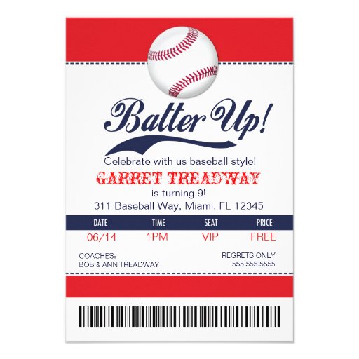 LGC Batter Up Baseball Ticket 2nd Version Invite (front side)