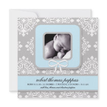 LGC | Gray & Blue Damask Boy Announcement invitations