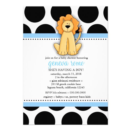 LGC | Polka Dotted Lion Baby Shower Personalized Announcement