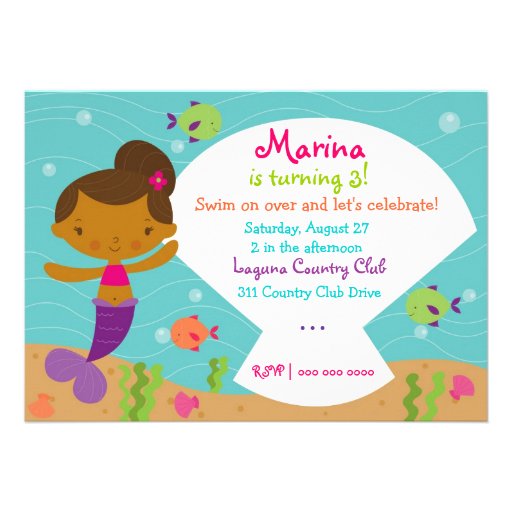 LGC The Merry Mermaid  African American Personalized Invitation