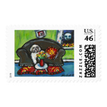 Lhasa Apso senses smiling moon Stamp